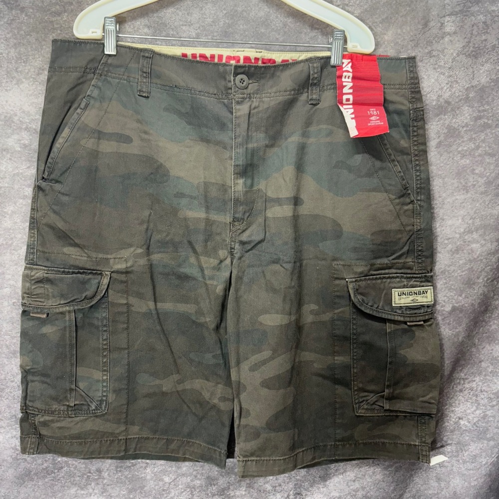 Unionbay Army Camo Cargo Shorts Mens Size 40 Green Brown Cotton Utility Baggy